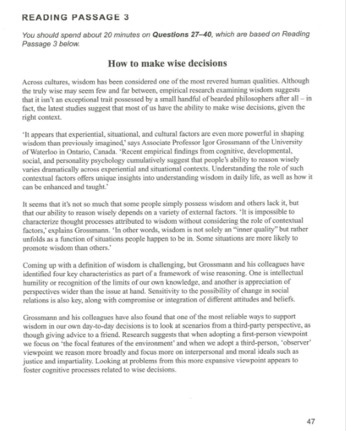 Reading Test passage