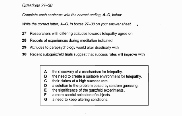 Matching Sentence Endings example